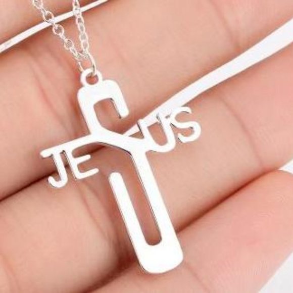 Silver Cross JESUS Name Necklace Stainless Steel Pendant & Chain - Picture 1 of 1